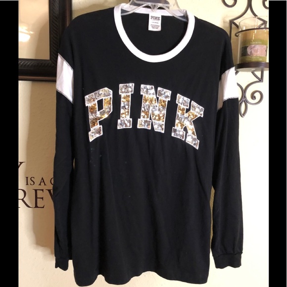 PINK Victoria's Secret Tops - PINK VS long sleeved Tee.  GOLD and SILVER SEQUINS